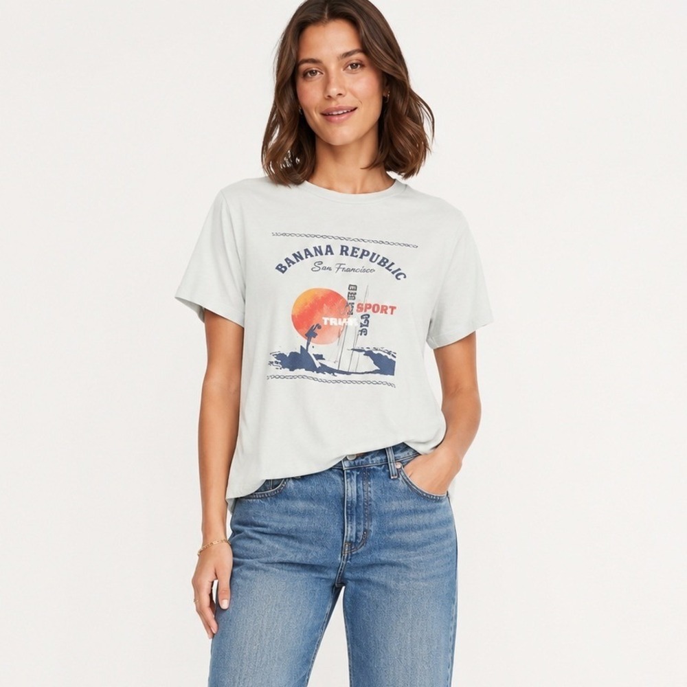 Banana Republic Set of 4 Graphic Logo Crew Neck Short Sleeve T-Shirt Casual Sz M